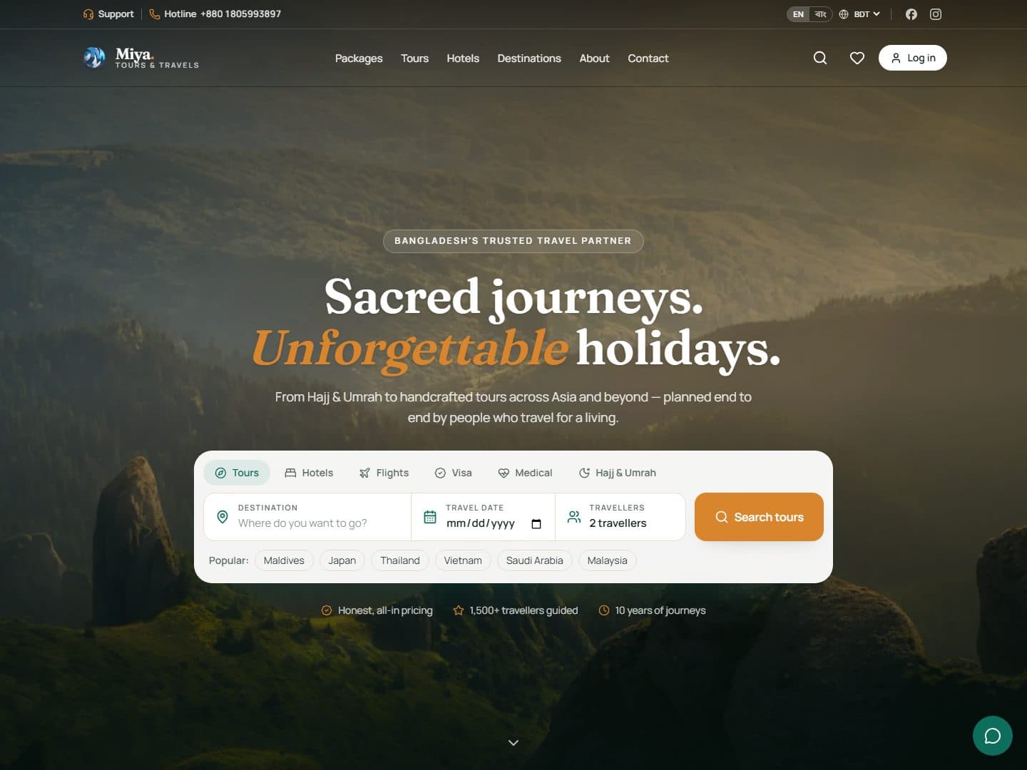 MGB Tours & Travels — Booking Platform — screenshot of the live product
